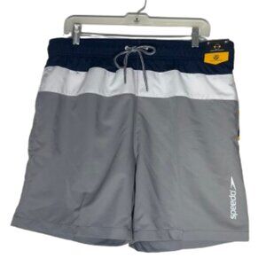 NWT Speedo Men's Comfort Street 18" Outseam Blue White Gray Swim Trunks Size XL